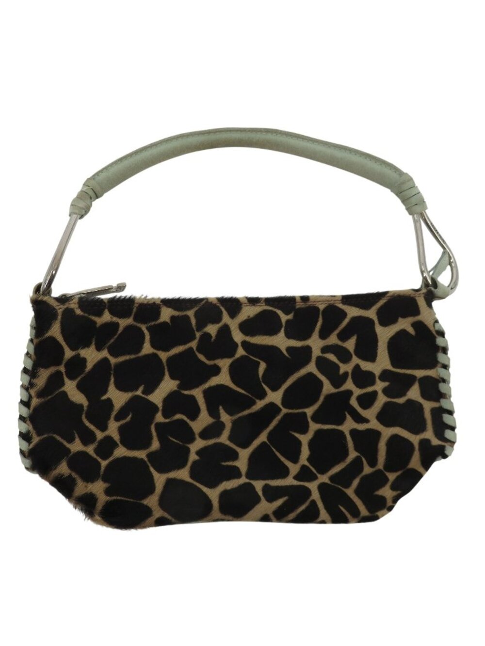 Cecconi Italy Brown Black Animal Print Hair Fur Blue Suede Leather Handbag Purse